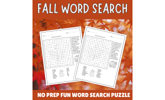 No Prep Fall Word Search, Autumn Vocabulary Worksheets