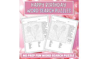 No Prep Happy Birthday Word Search Puzzle Birthday Party Activity