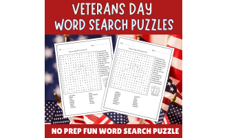 No Prep Veterans Day Word Search worksheet activity for kids