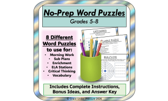No Prep Word Games or Puzzles: Middle School Critical Thinking