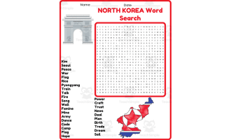 NORTH KOREA Word Search Puzzle Worksheet Activity