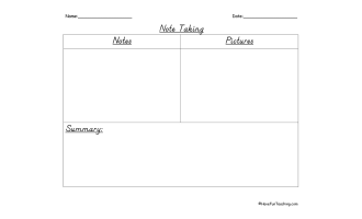 Note Taking and Summarizing Graphic Organizer