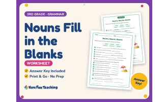 Nouns Fill in the Blanks Worksheet – 3rd Grade Grammar Practice