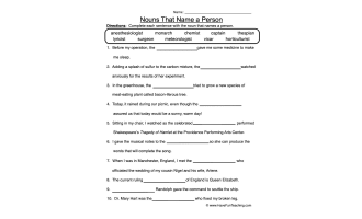 Nouns That Name a Person Worksheet