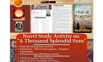 Novel Study Worksheets on "A Thousand Splendid Suns" - Khaled Hosseini