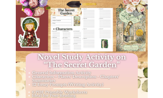 Novel Study Worksheets - The Sercret Garden by Frances Hodgson Burnett