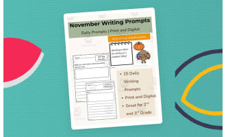 November Daily Writing Prompts | 2nd–3rd Grade | Print + Digital