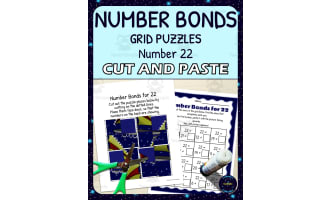 Number Bonds for 22 Practice - Cut and Paste Grid Puzzle