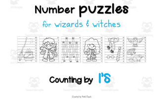 NUMBER PUZZLES for wizards - counting by 1s - Black & white