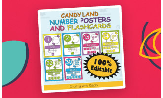 Number Recognition Poster & Flashcards in Candy Land Theme - 100% Editable