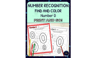 Number Recognition Worksheets - Number 0 - Find and Color Activities - Printable