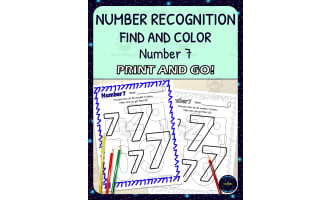 Number Recognition Worksheets - Number 7 - Find and Color Activities - Printable