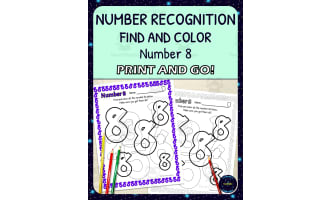 Number Recognition Worksheets - Number 8 - Find and Color Activities - Printable