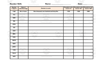 Number Skills Worksheet