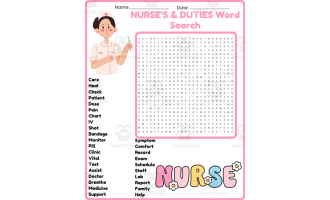 NURSE'S DUTIES Word Search Worksheet Activity  for kid