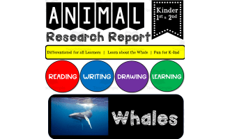Ocean Animal Research Writing Project on WHALES for K-2nd Grade