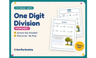 One Digit Division Worksheet – 4th Grade Math Practice + Answer Key