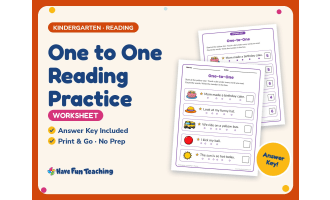 One to One Reading Practice Worksheet – Kindergarten Fluency