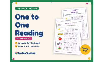 One to One Reading Worksheet – 1st Grade Fluency Practice + Answer Key