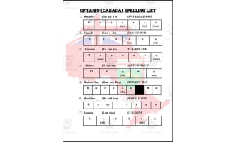 Ontario (Canada) Spelling List