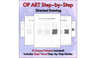 Op Art Step-by-Step Directed Drawing Worksheets | Grid Method