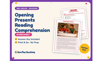 Opening Presents Reading Comprehension Worksheet – 3rd Grade Christmas