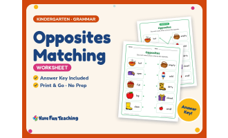 Opposites Matching Worksheet – Kindergarten Grammar Practice