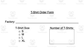 Order Forms for T-Shirt Factory