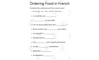 ordering food in french worksheets