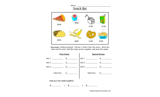 Ordering from a Snack Bar Worksheet