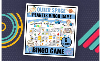 Outer Space Bingo Game Planets Stars Rockets Fun activity for PreK, Ki