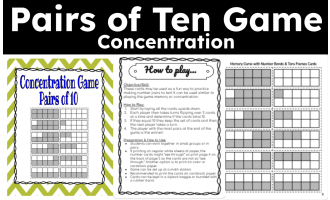 Pairs of Ten Number Bonds Game Concentration