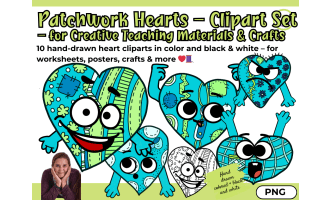 Patchwork Hearts – Clipart Set for Creative Teaching Materials & Craft