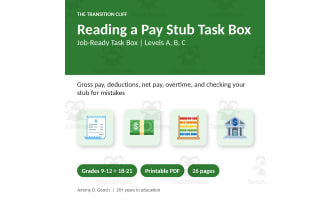 Pay Stub Reading Task Box: Paycheck Math for Transition