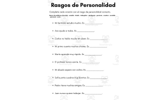 Personality Traits in Spanish Worksheets - Rasgos de Personalidad