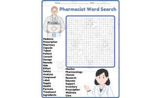 Pharmacist Word Search Puzzle Worksheet Activities (7th, 8th, 9th