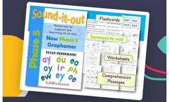 Phase 5 New graphemes Phonic Worlsheets and Flashcards