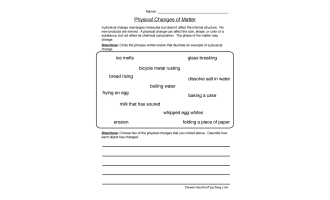 Physical Changes Matter Worksheet