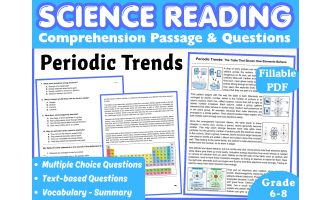 Physical Science Reading Passage: Periodic Table (Fillable PDF)