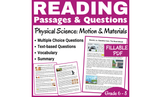 Physical Science Reading Passages: Motion & Materials (FILLABLE PDF)
