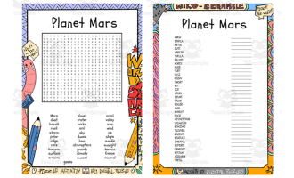 Planet Mars word search & scramble