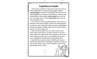 Population Distribution in Canada Reading Packet