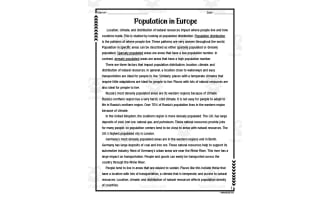 Population Distribution in Europe Reading Packet