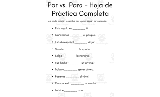 por and para practice worksheets