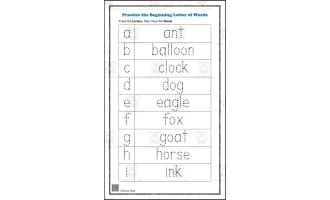 Practice the Beginning Letter Sounds of Words Preschool Homeschool Worksheet
