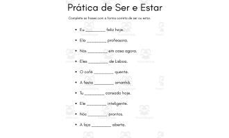 Prática de Ser e Estar - ser estar portuguese exercises