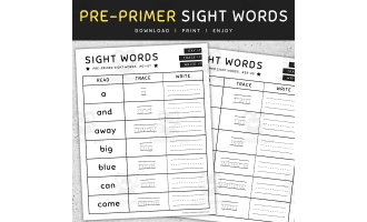 Pre-primer Sight Words: Pre-K Read, Trace and Write Worksheets, [SET 4]