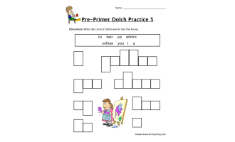 Pre-Primer Sight Words T to Y Worksheet
