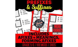 Prefixes and Suffixes Practice Questions - Grammar Grade 5-6 (Docs)
