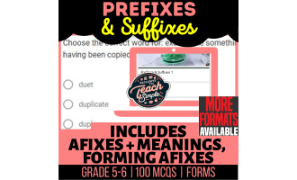 Prefixes and Suffixes Practice Questions - Grammar Grade 5-6 (Forms)
